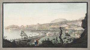 ウィリアムハミルトン卿（1730-1803）が発行した「カンピフレグレイ：2つのシチリアの火山に関する観察」からプレートXIII、プレートXXIVに示されたスポットから撮影したPuzzoliのビュー、1776年発行